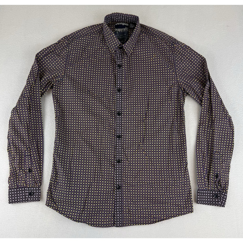 Desigual Multicolor Geometric Long‎ Sleeve Button Up Cotton Shirt Sz Medium